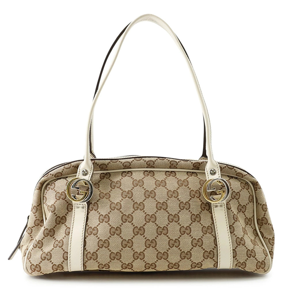 Gucci GG Canvas Twins Boston Bag beige white leather interlocking GG